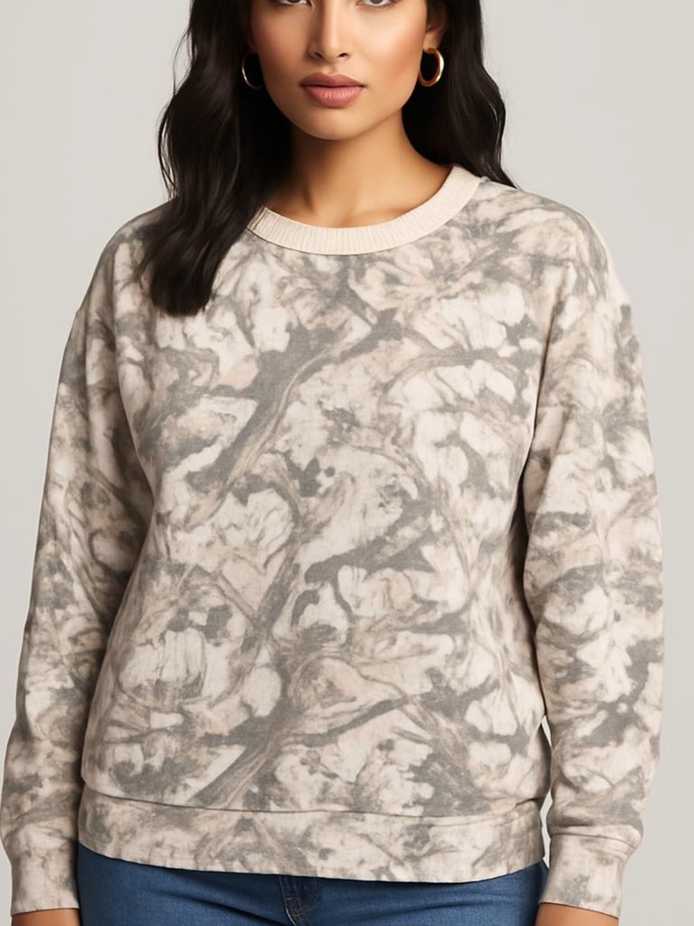 Only Story Women 2XL Ribbed Nature Camo Print‎ Sweatshirt Crewneck Long Sleeve